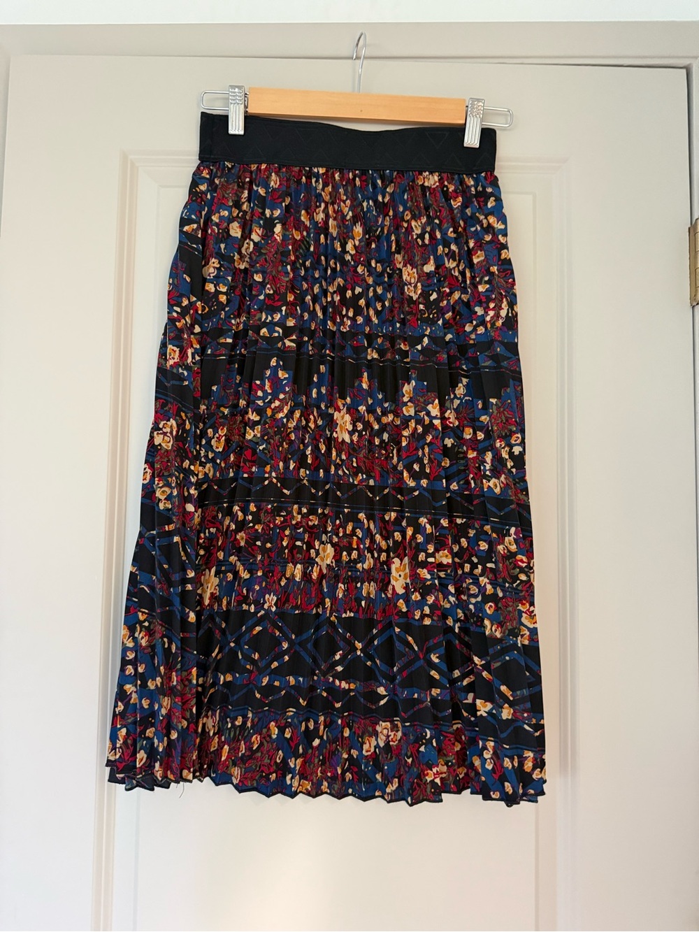 LuLaRoe Black Midi Skirt with Multicolor Floral Print